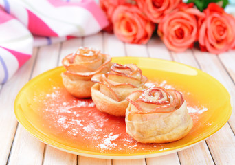 Tasty  puff pastry with apple shaped roses
