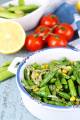 Salad with green beans and corn, and sauce