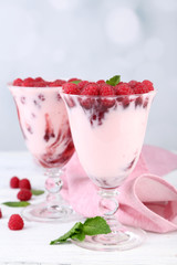 Tasty raspberry dessert with berries