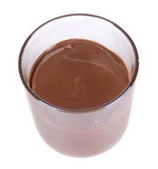 Sweet chocolate cream in jar isolated on white