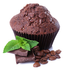 Chocolate muffin isolated on white