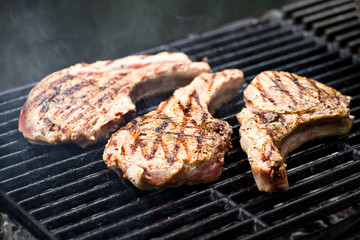 Pork chops on grill