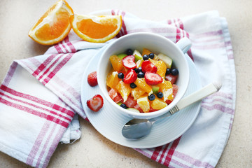 Useful homemade fruit salad, close-up