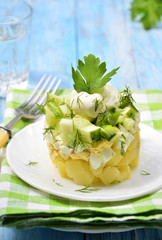 Vegetable salad with potatoes,eggs and cucumber.