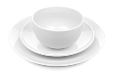White ceramic dish set with plates and bowl