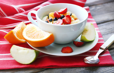 Useful homemade fruit salad, close-up