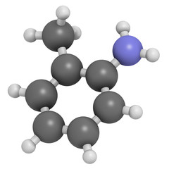 Toluidine (ortho-toluidine, 2-methylaniline) molecule.