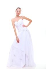 Fototapeta na wymiar Wedding day. Romantic bride in white dress isolated