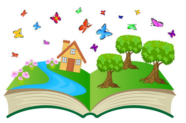 open book with summer landscape