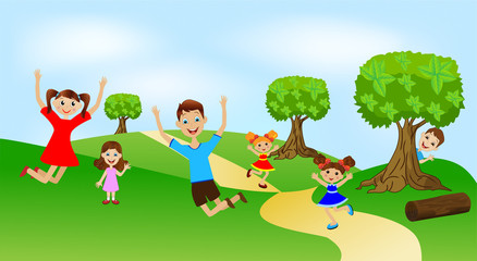 Obraz na płótnie Canvas children play the green lawn