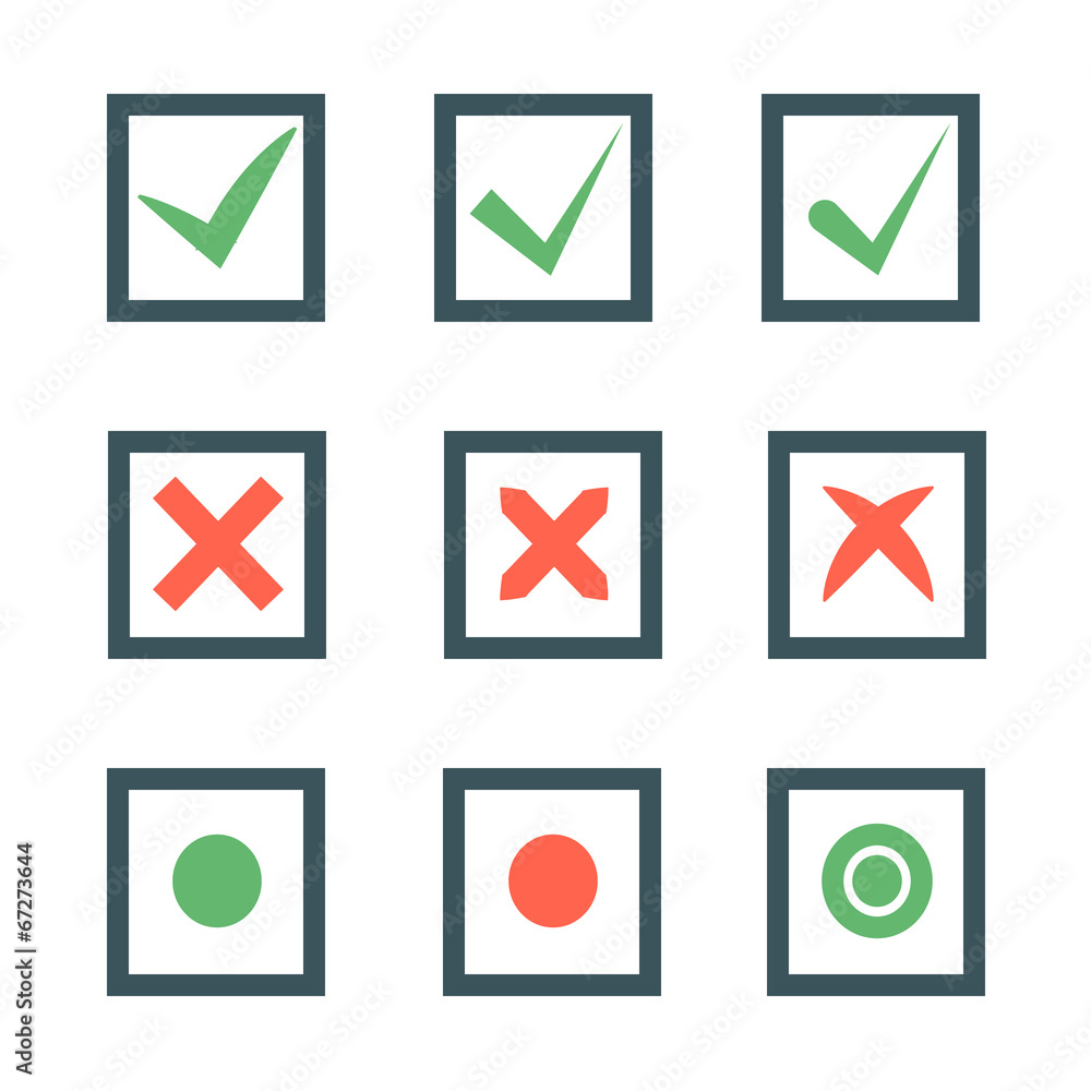 Poster check marks or ticks in boxes set