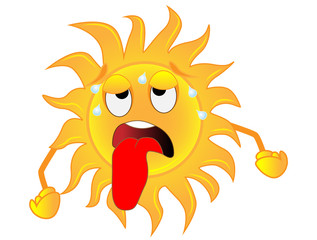 sad sun is exhausted from a heat