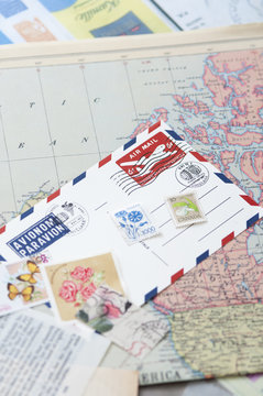 エアメール　切手　スタンプ　世界地図