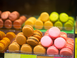 Biscuits with different colors on a shop show-window