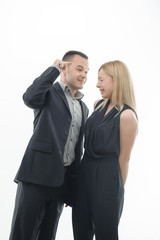 Work Colleagues arguing on white background