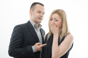 Work Colleagues arguing on white background