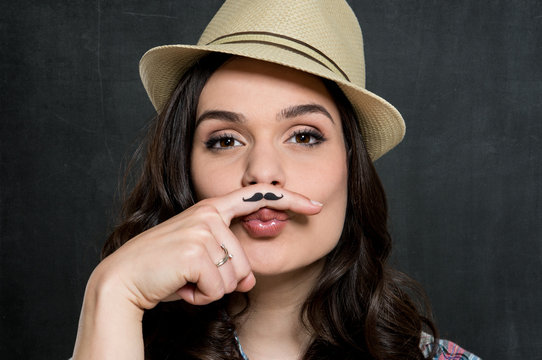 Woman With Vintage Moustache