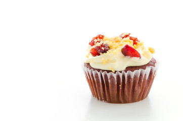 Red cupcake velvet isolated white background