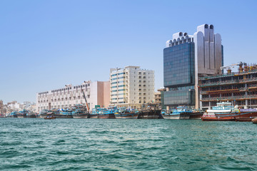 Fototapeta na wymiar Port Saeed along Deira shore of Dubai Creek