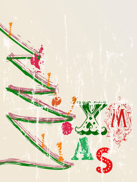christmas illustration, grungy style, free copy space