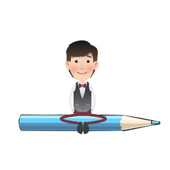 Businessman with crayons over white. Vector design.
