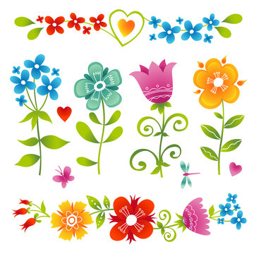Vector set of bright colorful flowers.
