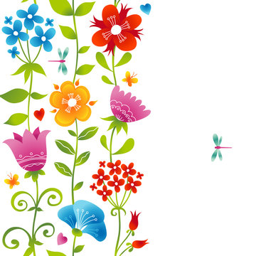 Bright spring seamless border with flowers.