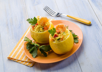 lemon stuffed with shrimp and couscous