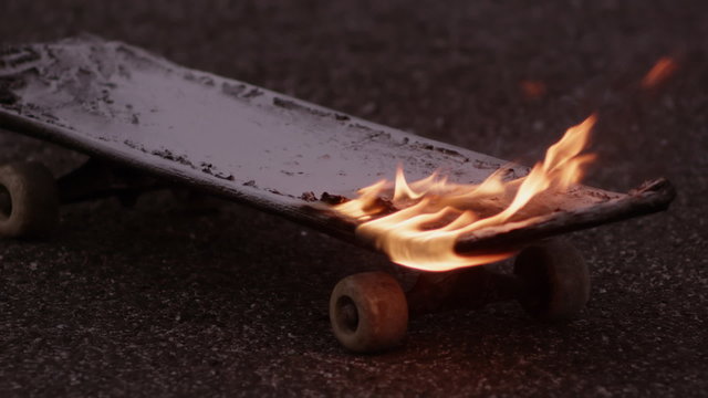 burning skateboard