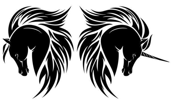 arabian horse head and unicorn tribal design