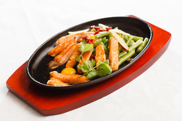 fried salmon with vegetables