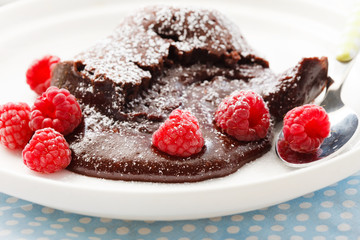 chocolate dessert with raspberries