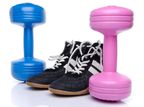 Dumbells and fitness shoes