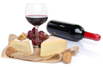 Composition of cheeses and wine