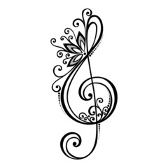 Vector Floral Decorative Treble Clef. Patterned Musical Sign