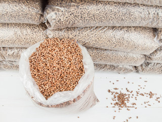 wood pellets in a Sack