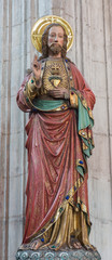 Mechelen - carved and polychrome statue of Heart of Jesus Christ
