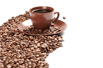 coffee beans and cup