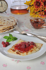 Pancake with raspberry jam