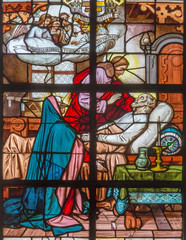 Mechelen - Death of st. Joseph on windowpane