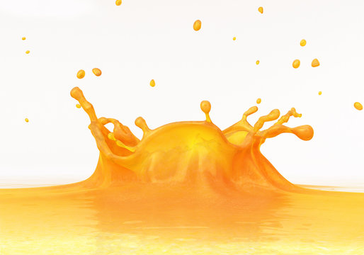 Orange juice splash close up.