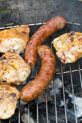 barbecue with delicious grilled meat on grill