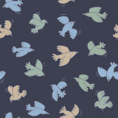 Blue seamless pattern with flying birds