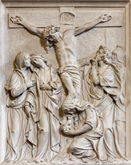 Fototapeta na wymiar Brussels - Stone relief the Crucifixion of Jesus scene
