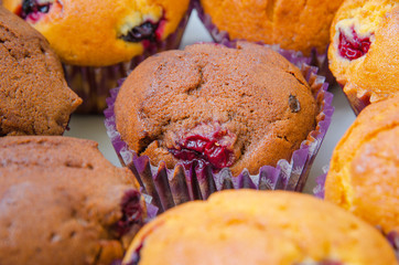 close-up of freshly backed muffins