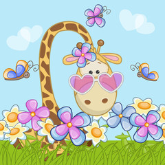 Fototapeta premium Giraffe with flowers