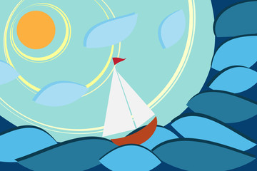 Sailboat in sea rounded, creative concept