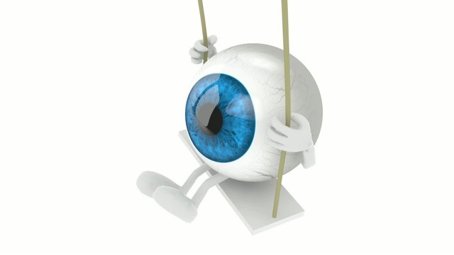 blue eyeball with arms and legs on a swing, 3d animation loop