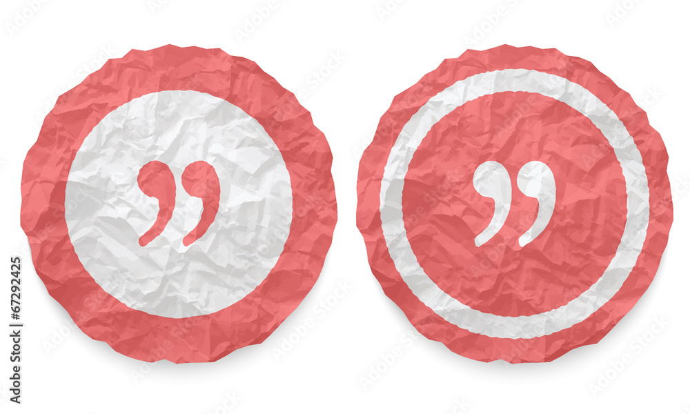 Poster two icons with texture crumpled paper and quotation mark