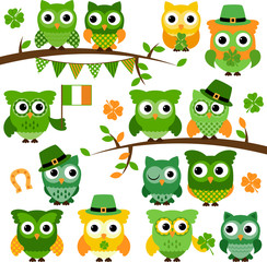 Large Vector Collection of St Patrick's Day Themed Owls 